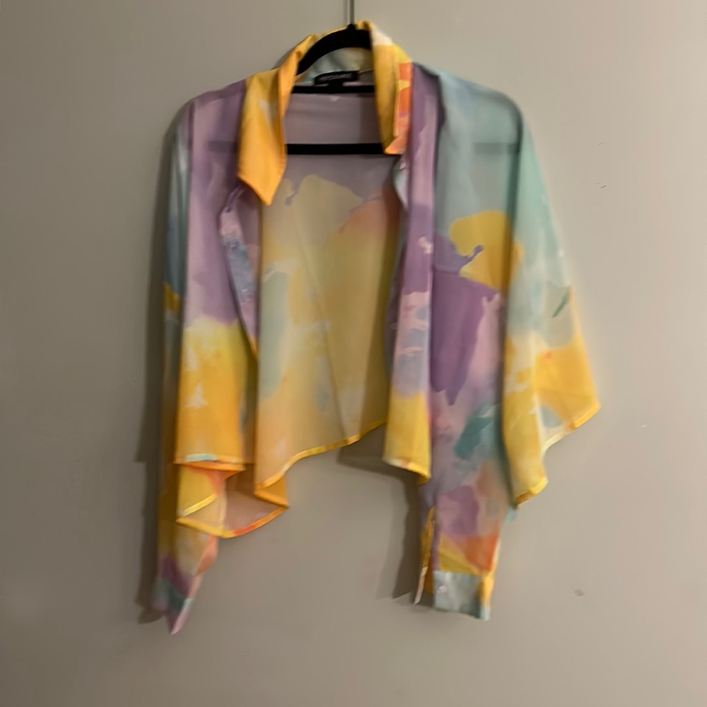 Sheer Button Crop Top women’s size Large